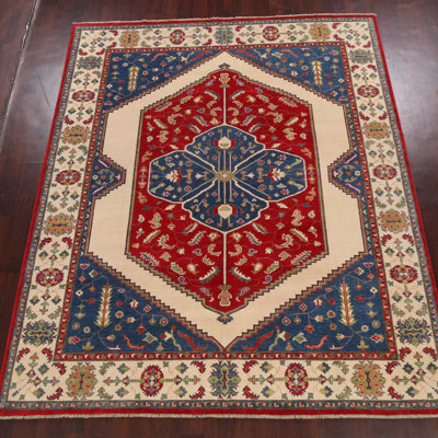 Tapis rouge noué à la main de conception unique 8 pi x 9 pi 9 po