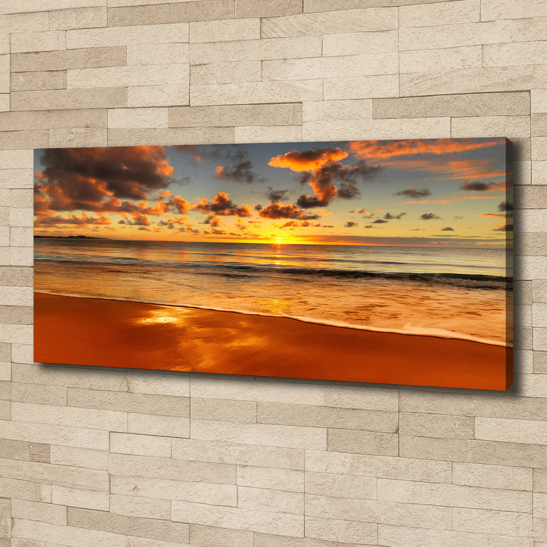 Leinwanddruck - Wandkunst - Drucke auf Leinwand - 125X50 Bildmotiv: Sonnenuntergang Strand