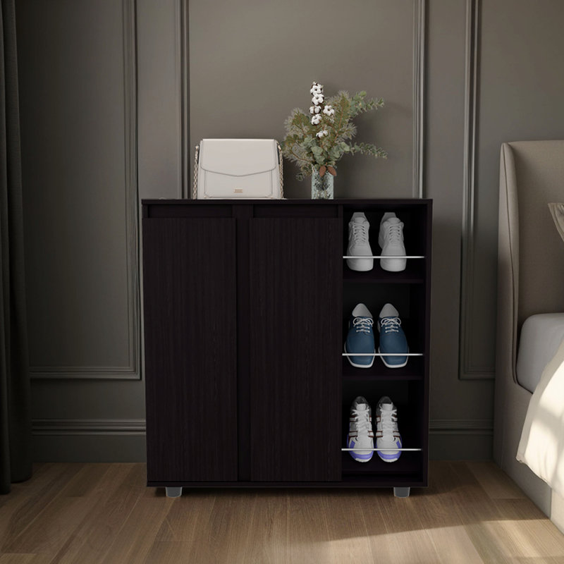 Armoire de rangement pour chaussures à 2 portes avec tablette, Noir