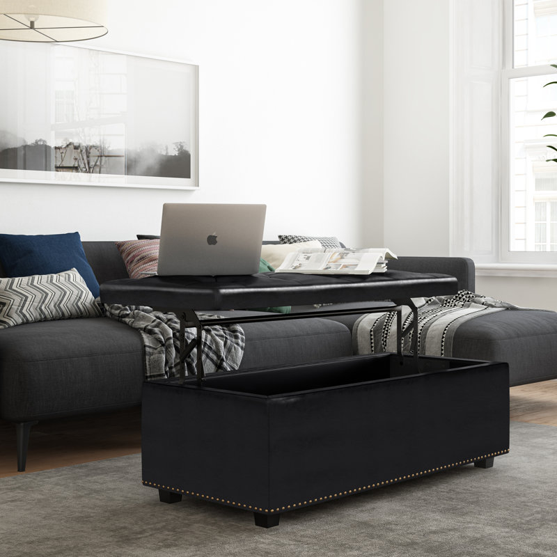 Hamilton Midnight Black Faux Leather Tufted Storage Footstool