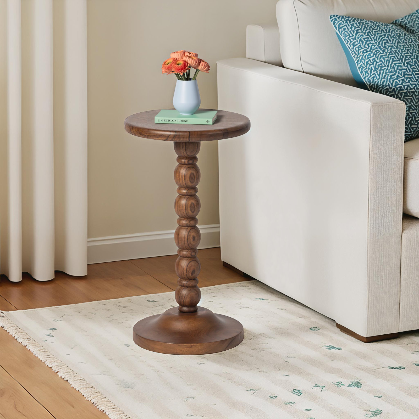 Isabel Spindle Solid Wood Round Drink Table, Brown, 20'' H X 11'' W X 11'' D