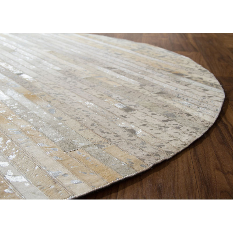 Stockett Striped Cowhide Area Rug, Round 140cm
