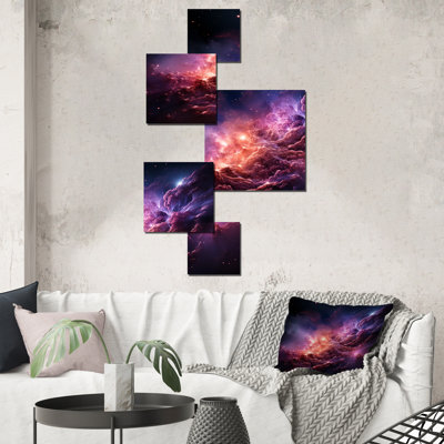 Abstract Purple Galaxy Storm V - Abstract Spirals Square Wall Art Set Of 5