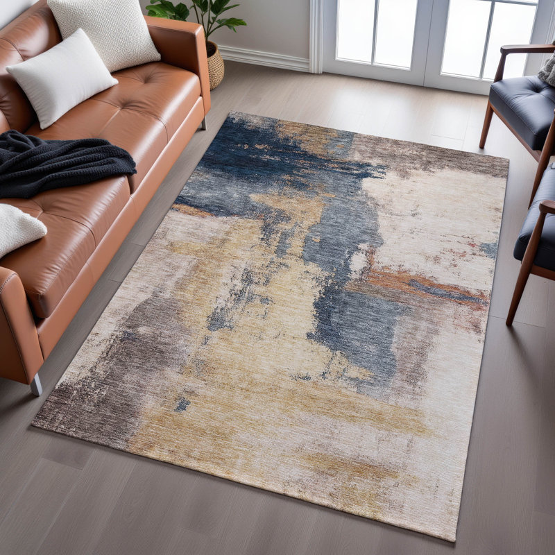 Tapis moderne lavable à la machine de qualité supérieure AMF1068, Rectangle 5 pi x 7 pi 6 po