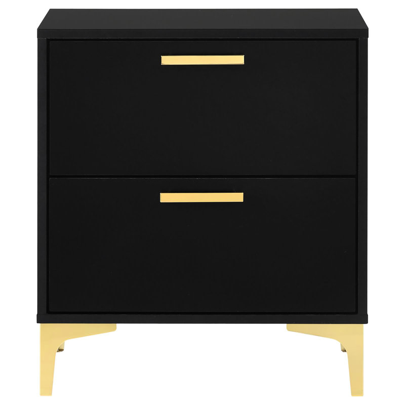 Elegant Bedroom Nightstand In Black And Gold - 2 Drawer Practical Storage Modern For Elegance, Black