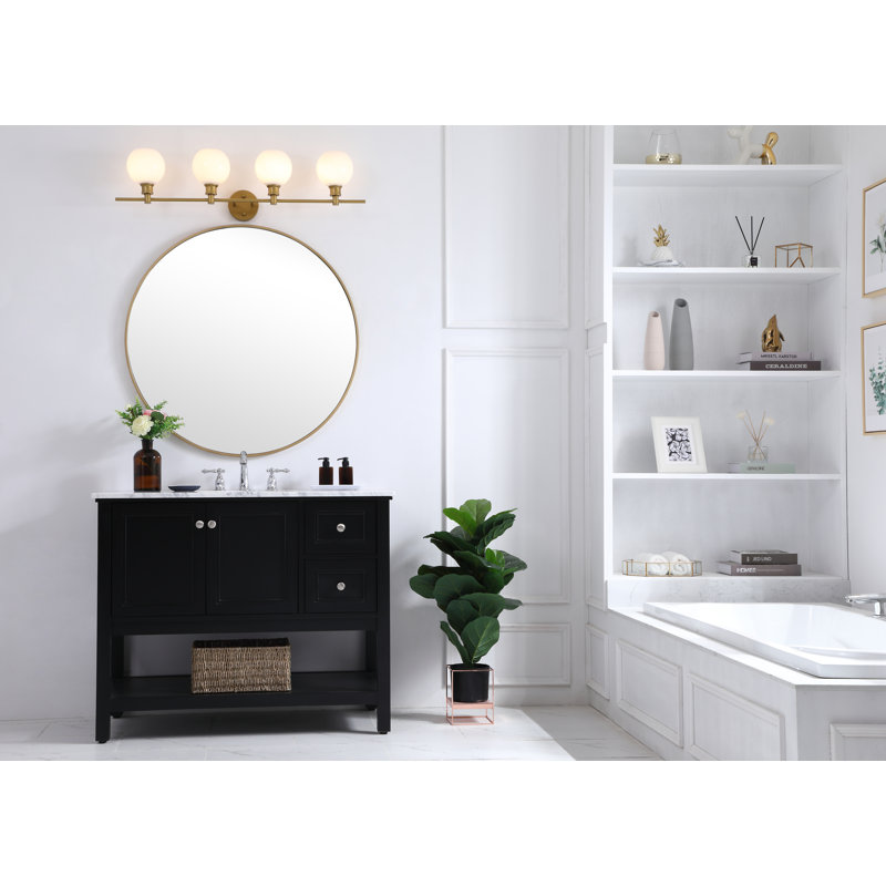 Éclairage pour meuble-lavabo à 4 lumières à intensité variable Drinkard, Blanc givré, Doré