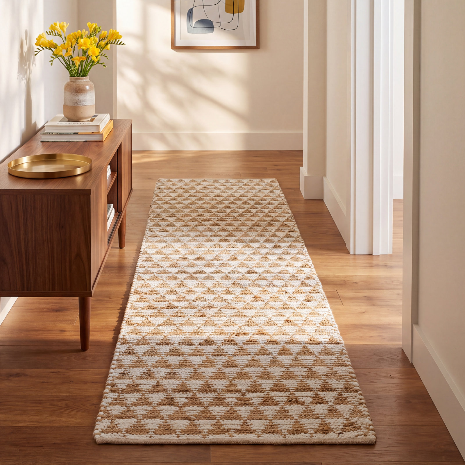Addy Hand-Woven Brown Geometric Jute Rug, Runner 2'6" x 8'