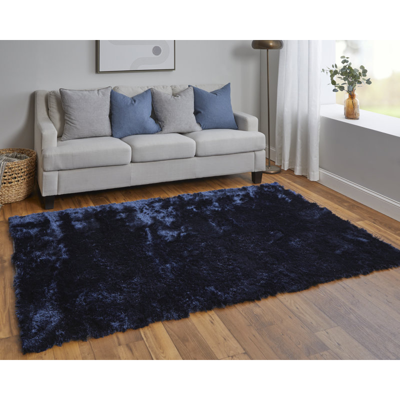 Tapis noir touffeté à la main Cienna, Bleu très foncé, Rectangle 4 pi 9 po x 7 pi 6 po