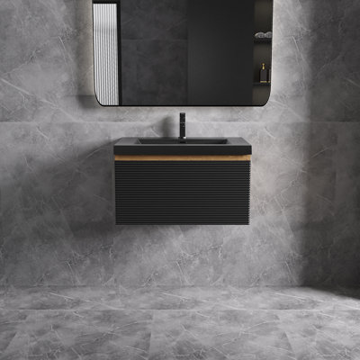 Dhruven 30 Inch Fully Assembled Single Floating Bathroom Vanity With Solid Surface Sink