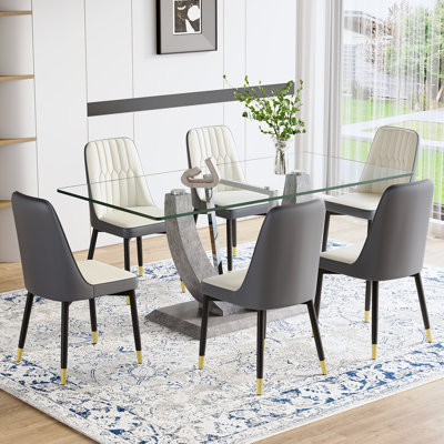 71'' Modern Glass Dining Table Set For 6-8,Ideal For Family Gatherings