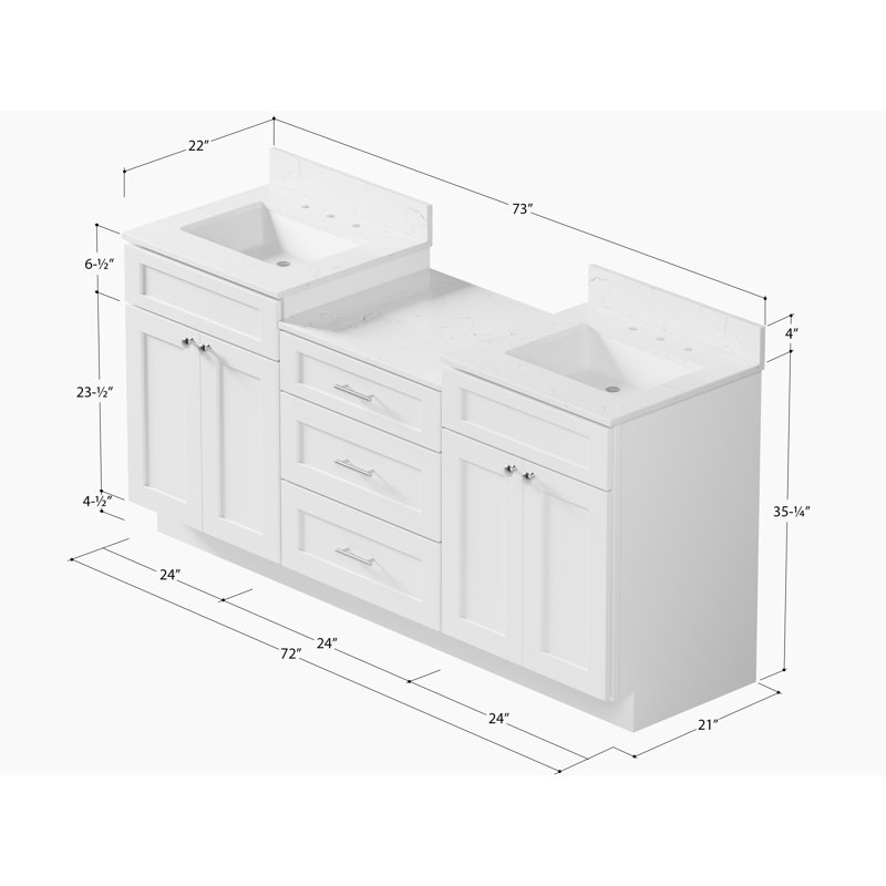  Dessus de meuble-lavabo double 72 po 84 po 96 po, 73", Blanc