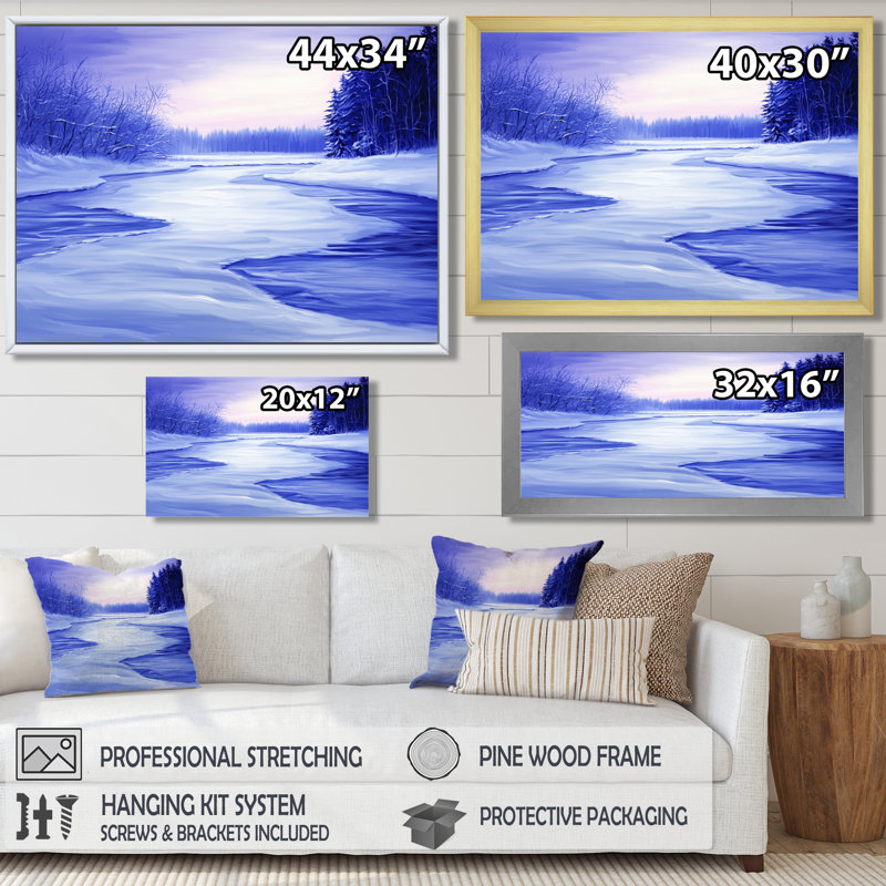«Frozen River In Winter Landscape II - Winter Landscape», reproduction sur toile, H 30 po x l 40 po, Blanc
