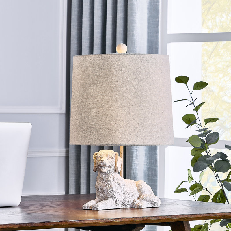 Resin Retriever Dog Table Lamp With Linen Shade, 18.5" H x 12" W x 12" D, White, 150 W
