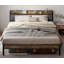 Structure de lit en lin Kewarra avec lattes de bois et espace de rangement-683666462-683666461