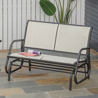 Banc oscillant pour 2 personnes, causeuse double à bascule de patio avec structure en acier thermolaqué pour porche de jardin arrière, beige