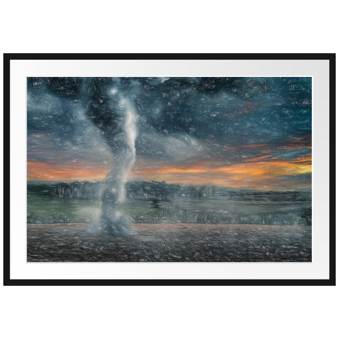 Gerahmtes Poster Schwarzer Tornado auf dem Feld