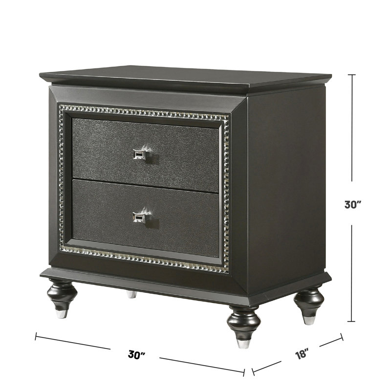 Table de chevet pour chambre à coucher - 2 tiroirs en bois d'hévéa massif gris métallique pour un rangement pratique 2 transforme l'esthétique