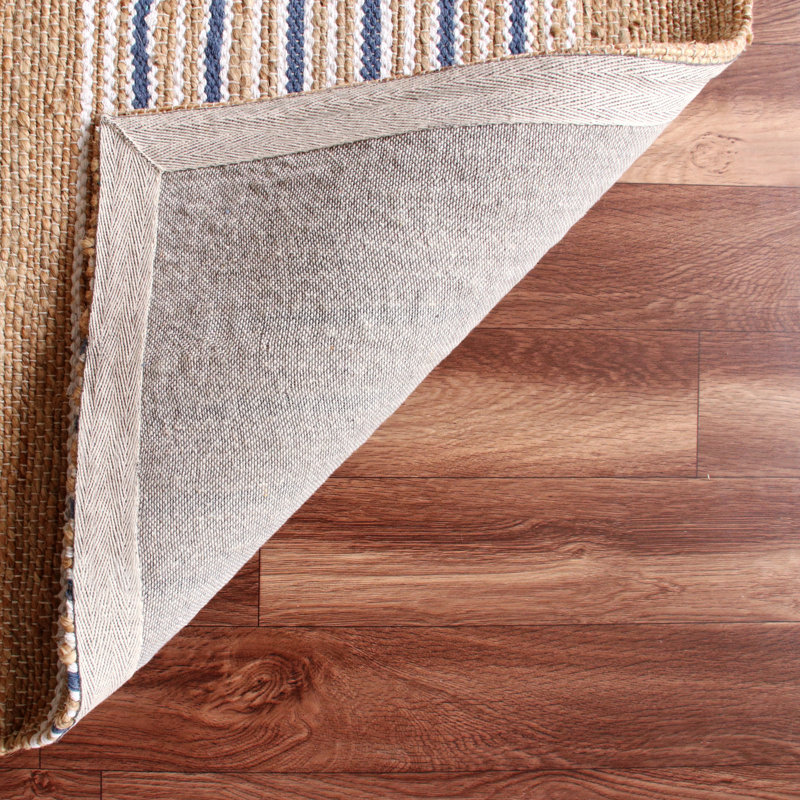 Tapis rayé en coton / jute tissé à la main Gody, Rectangle 7 pi 9 po x 9 pi 9 po