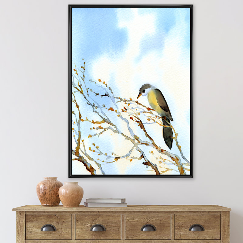 «Old Bare Tree in Rustic Landscape», peinture sur toile, H 32 po x l 16 po x P 1 po, Cadre noir