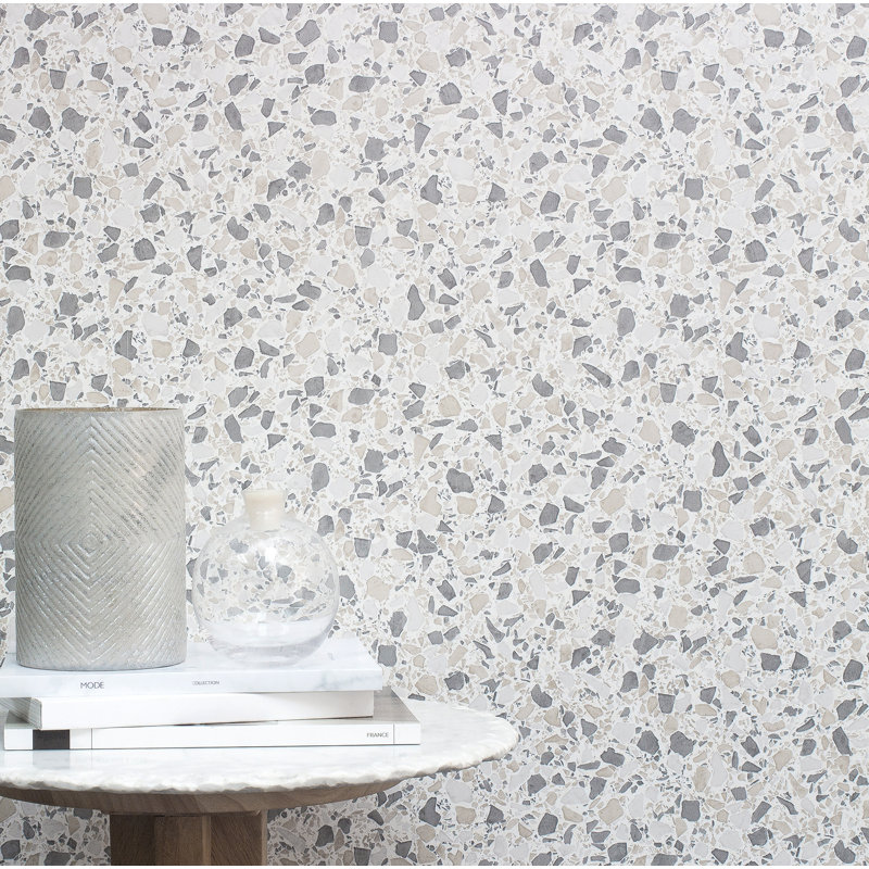 Asya Terrazzo 10.06m x 52.07cm Semi-Gloss Paste the Wall Wallpaper Roll, Ivory