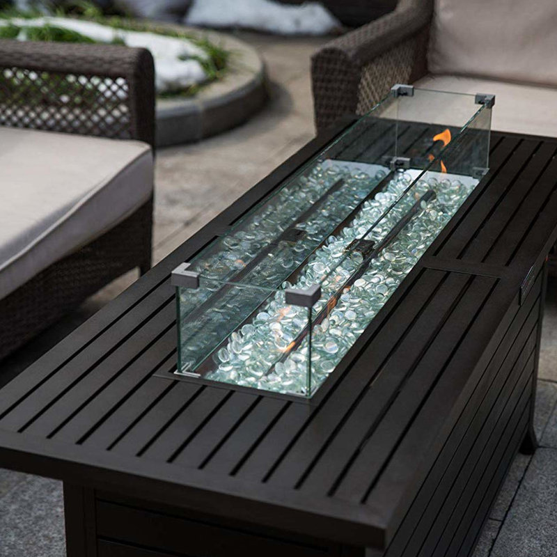 Pare-brise rectangulaire en verre pour foyer d'extérieur - 38,1 x 10,6 x 5,9 pouces, trempé transparent, supports en alliage d'aluminium, améliore l'expérience de chauffage extérieur, convient à divers modèles