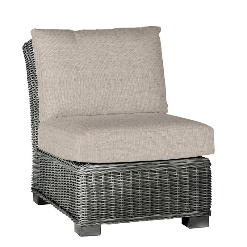Rustic Woven Sectional Slipper Chair, Slate Gray, Dove Sunbrella® Linen, Welt