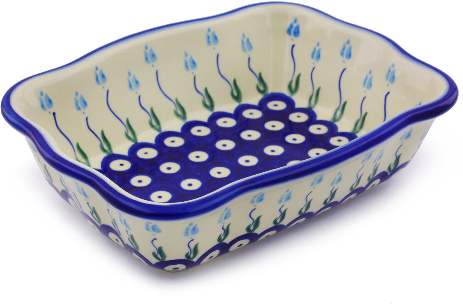 Polmedia Floral Peacock Rectangular Non-stick Polish Pottery Baker 