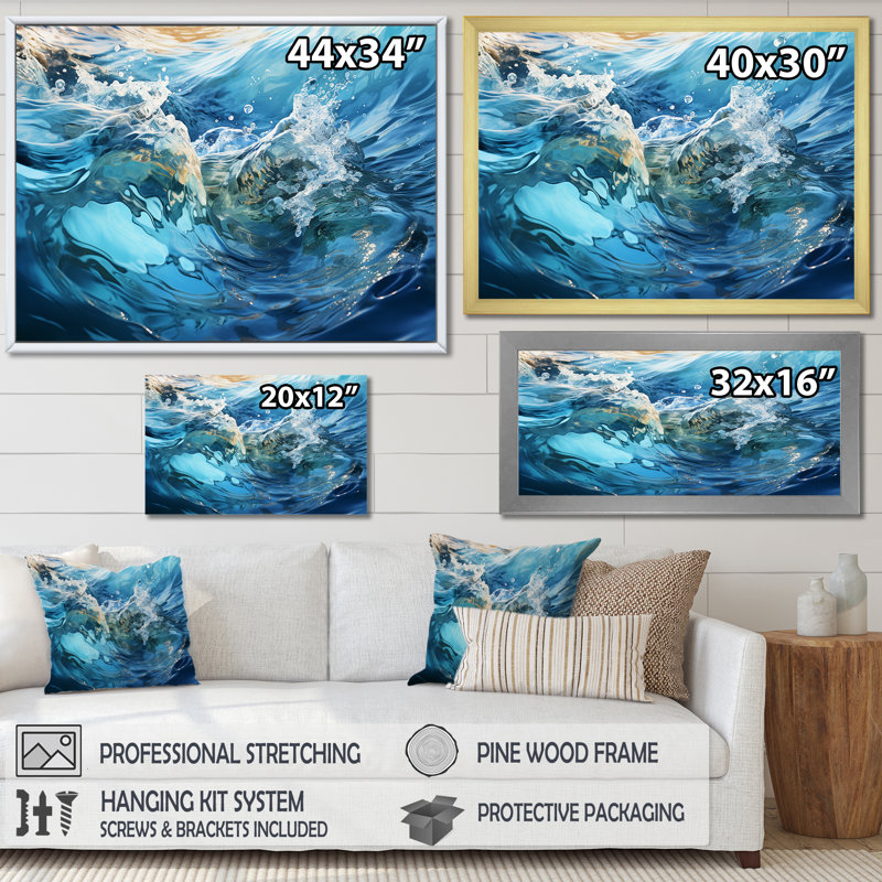 Fusion bleu marine et blanc IV sur toile, H 24 po x l 32 po x P 1 po, Cadre flottant doré