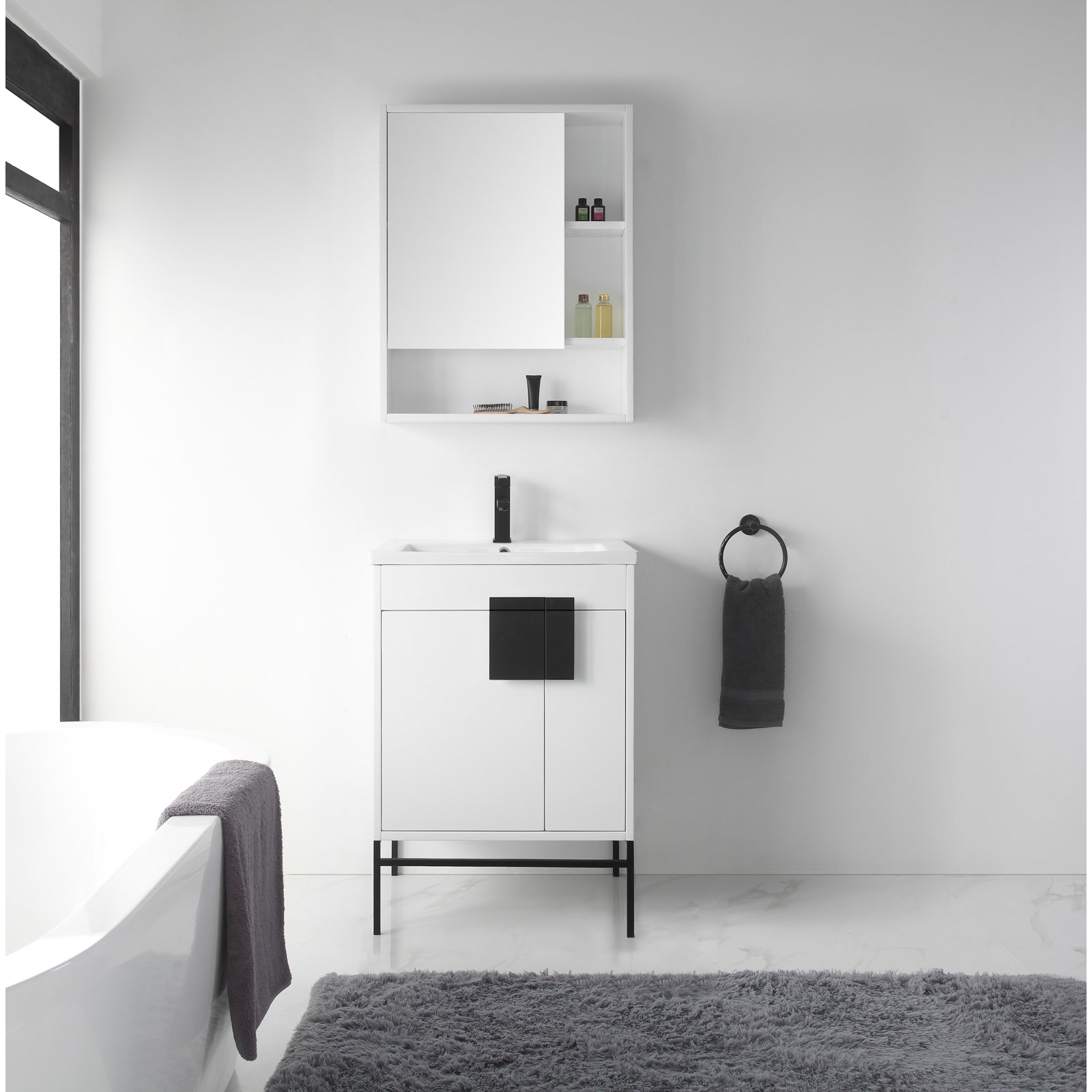 Maisie 24 " Single Bathroom Vanity, White, Black Matte
