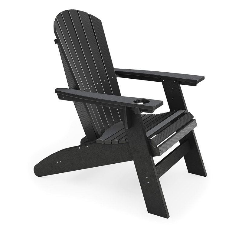 Chaise Adirondack noire en polyéthylène haute densité robuste pour la détente au bord de la piscine, du patio et du jardin
