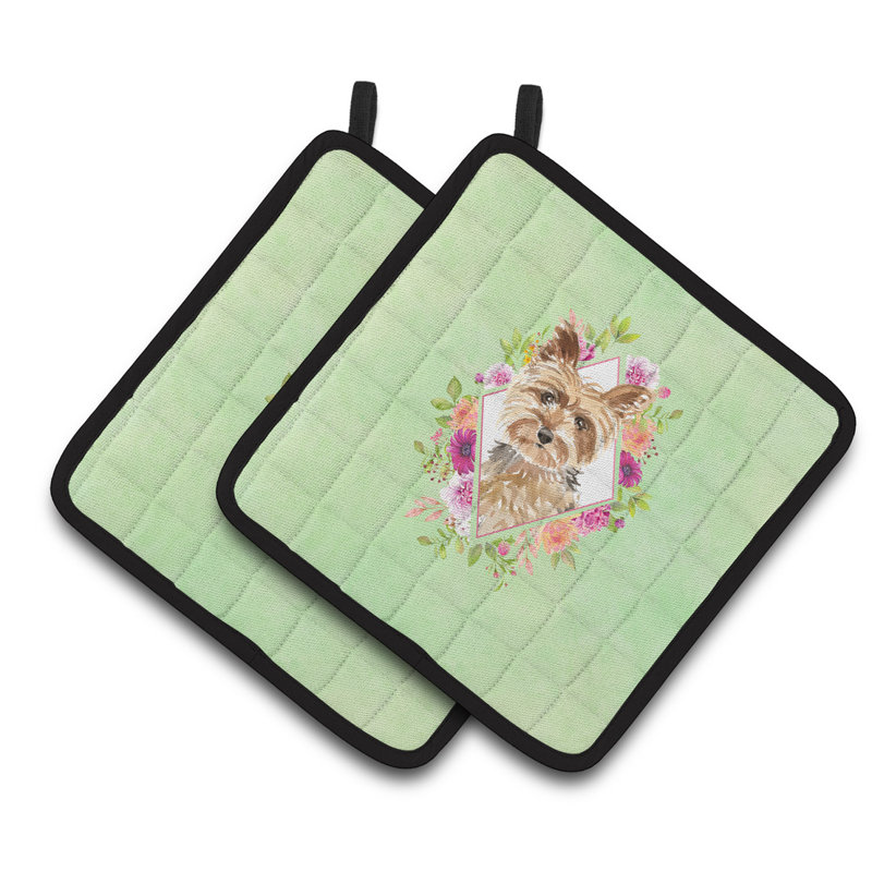 Ensemble de cuisinier poignée 2 pièces caroline trésors sheltie, Vert, Yorkie