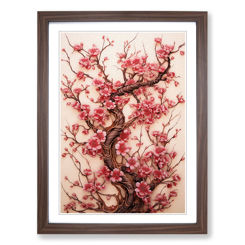 Cherry Blossom Tree Nouveau - Single Picture Frame Print on Wood, 64cm H x 46cm W x 2cm D, Walnut Framed