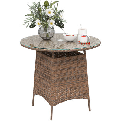 Round Tempered Glass Steel Outdoor with Umbrella Hole Coffee Table - 80 cm W 80 cm D