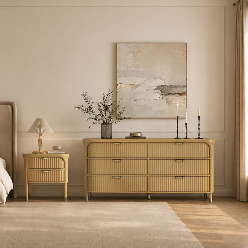 Ensemble de chambre à coucher avec commode et table de chevet 2 pièces Park, Naturel
