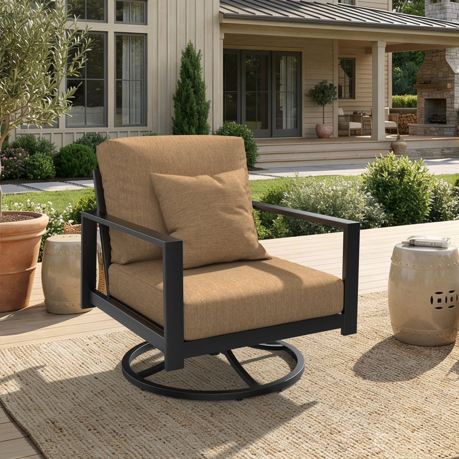 Townsend Sunbrella® Metal Patio Rocking Chair, Sunbrella® Canvas Heather Beige, Bare, No