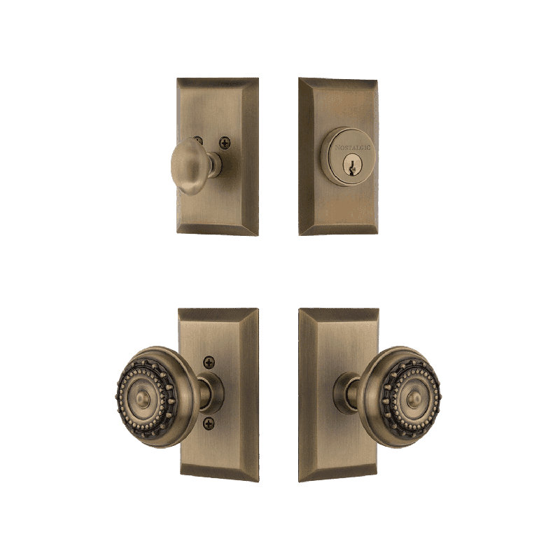 Nostalgic Warehouse Studio Entry Set with Meadows Knob, Antique Brass