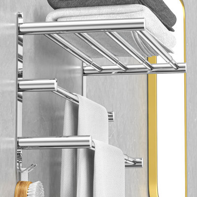 Porte-serviettes de bain réglable en acier inoxydable (support à serviettes à 3 couches)