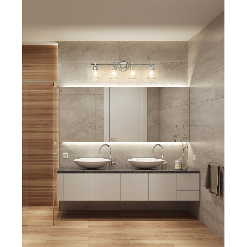 Coiffeuse Maston, H 10 po x l 32 po x P 6,75 po, Nickel brossé, Quatre lumières