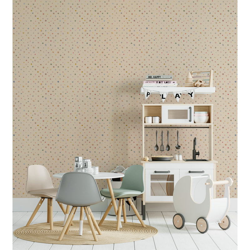 Alaira Smooth Glitter Watercolor Dots 10.05m x 53cm Wallpaper Roll, Beige