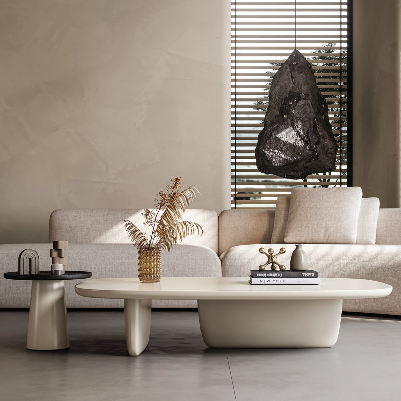 Rudina Modern Oval Coffee Table Set, Large Living Room Table with Small Round Ash Wood Veneer Side Table