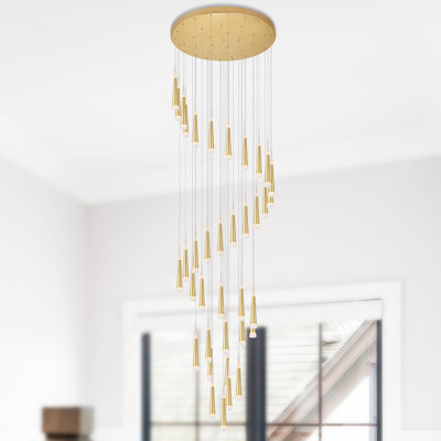 Lustre à DEL de 40 po en or satiné - Luminaire suspendu à 36 cônes avec DEL à intensité variable intégrée - Luminaire moderne pour salle à manger, vestibule