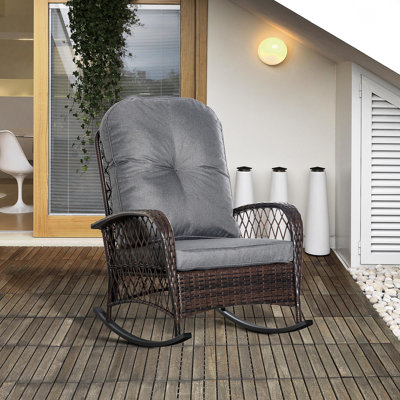 Patio Rocking Chair In Grey, With Plenteous Seat And Cushion, Steel Frame For Garden, Backyard, Heavy-Duty Design Build Wide A Comfortable Outdoor Nook Patio, Backyard