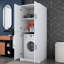 Armoire à laver Modern, blanche, 27,6 po x 71,5 po x 28,5 po | Panneau de particules 100% mélamine de qualité E1, plusieurs tablettes, conception à fixation murale | Parfait pour les salles de lavage, solution de rangement élégante et fonctionnelle