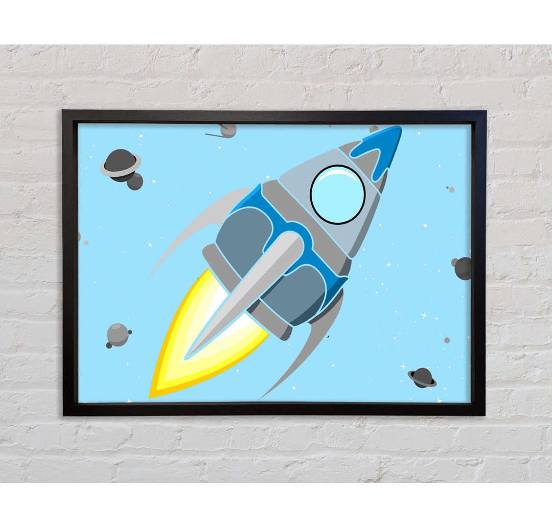 Rocket Ship Baby Blue - Einzelner Bilderrahmen Kunstdrucke auf Leinwand