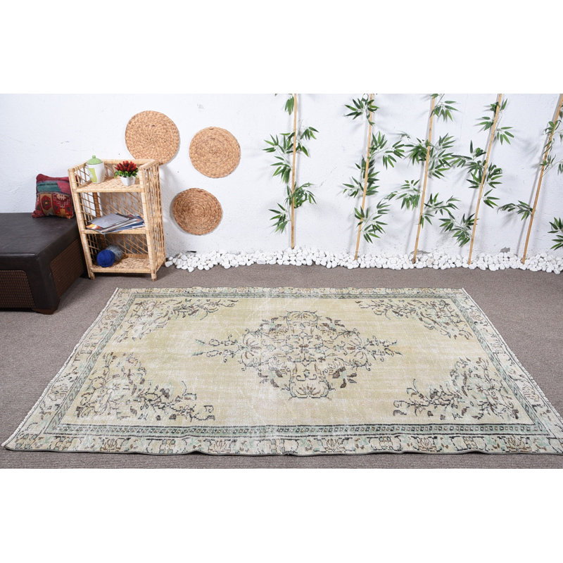 Tapis rétro, tapis verts, tapis en laine, tapis turcs, tapis de plancher, tapis de 4,8 x 7,7 pi