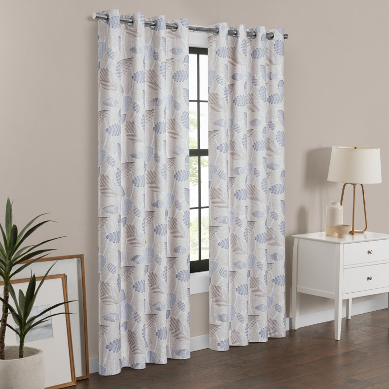 Eclipse 100% Blackout Curtain, Larissa Leaf Grommet Curtain, 84 in Long x 50 in Wide, Patterned 100% Blackout Curtain, Thermal Insulated Curtain for Living Room or Bedroom, 1 Window Curtain, Sky Blue