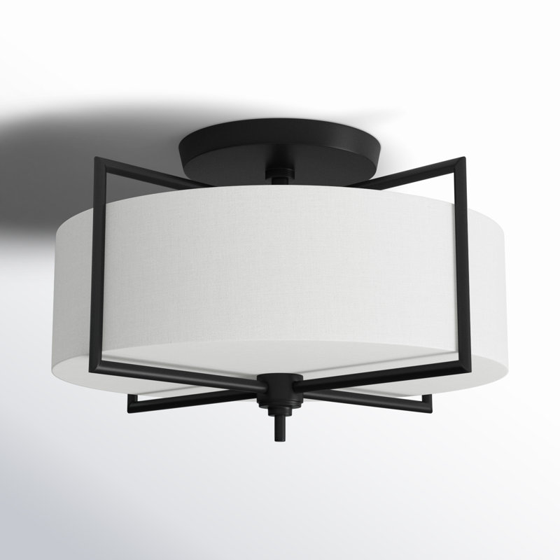 Fabric Semi Flush Mount, Aged Iron, 10" H x 15" W x 15" D