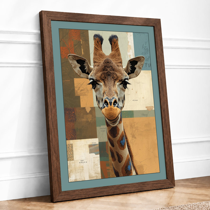 Giraffe in Geometry Modern - Framed Print, A4 - 29.7 x 21.0 cm, Walnut