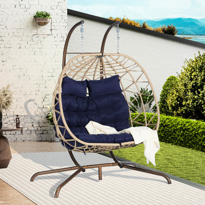 Chaise pour 2 personnes: - Coussins, structure en fer, tissés à la main pour la terrasse double œuf suspendu - Coussins d'extérieur