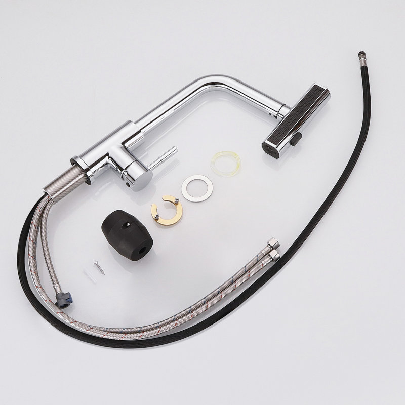 Robinet d'évier de cuisine escamotable, rotation sur 360 °, grande arche, 3 modes de jet, finition chrome / acier inoxydable | Idée de cadeau